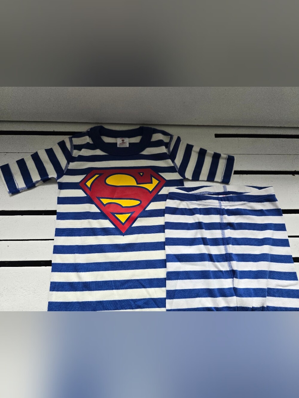 Hanna Andersson Blue and White Striped Superman Pajama Set